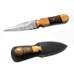 Cuchillos de caza de acero de Damasco de calidad superior con mango de madera de longitud regular Funda de cuero-Soporte OEM personalizable - Product Image 5