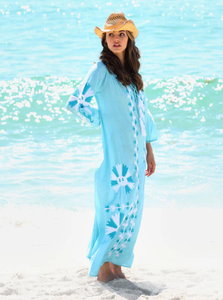 Vestido largo hasta el tobillo con mangas largas bordadas para mujer, vestido Maxican a la moda - Product Image 4