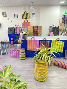 Sac de rangement en nylon réutilisable écologique grand RPET fermeture éclair rayé Handloom tissé recyclé sacs de plage en plastique Fashion Style Made - Product Image 3