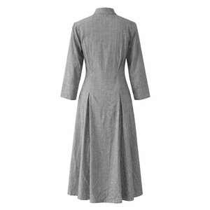 Vestido Midi de Algodón y Spandex Tejido a Mano con Cuello Mandarín, Estampado, Ajuste Cómodo, Silueta en A, Estilo Profesional - Product Image 2