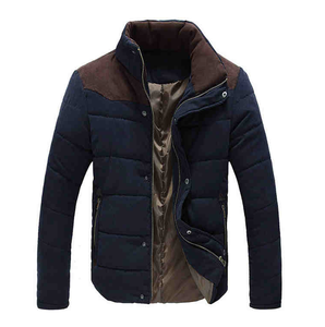 Veste d'hiver en toile noire matelassée, coupe-vent, imperméable, col mandarin, épaisse et de qualité supérieure, avec logo personnalisé - Product Image 1