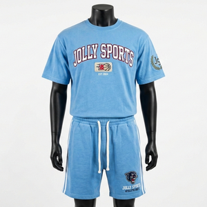 Ensemble short et t-shirt en coton éponge de luxe pour homme, tissu lourd GSM, toucher doux, logo imprimé en relief, ensemble de jogging pour homme - Product Image 1