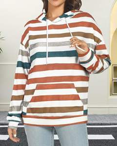 เสื้อฮู้ดผู้หญิงลายทางสีสันสดใส เสื้อสเวตเชิ้ตแขนยาว มีเชือกผูก เสื้อคลุมแบบสวม มีกระเป๋า เสื้อทรงหลวมสบายๆ - Product Image 5