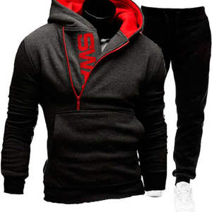 Hiver Hommes Casual Sportswear 2-Piece Set 100% Cotton Zipper Hoodie and Sweatpants Full Zipper Street Wear - Product Image 3