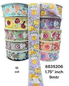 Custom made on black base fabric multi coloured floral embroidered <b>laces</b> with sequins work for garments and for resale purposes. - Product Image 3