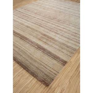 พรมวิสกายาสีเบจและสีน้ำตาล ทอมือจากขนสัตว์และไหม ขนาด 9x12 ฟุต รูปทรงสี่เหลี่ยมผืนผ้า ลายทาง สำหรับห้องนั่งเล่นหรือทางเดินในบ้าน-NRA-861(BL) - Product Image 2