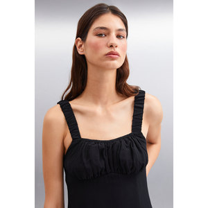 ETHIQUET ERIDANIA Robe courte en tissu crêpe tissé pour femme, col Kuplu Romantik - Product Image 4