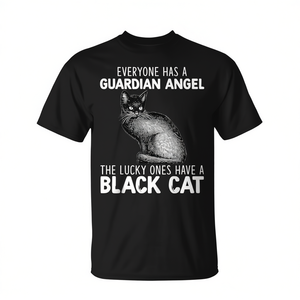 T-shirt Black Cat Guardian Angel in cotone unisex per gli amanti dei gatti, regalo per gli amanti degli animali domestici - Product Image 2