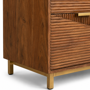 Modern Mango Wood <b>Chest</b> of 4 Drawers Brown <b>Storage</b> Cabinet Fluted Door Dresser for Living Room - Product Image 5