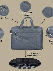 Sac messager élégant pour ordinateur portable en cuir véritable bleu ardoise, léger, avec bandoulière rembourrée et organisateur multi-poches - Product Image 5