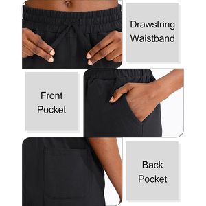 Pantalones cortos deportivos de poliéster de talla grande para mujer, cordón elástico de verano, tela de lona suave, logotipo personalizado, botón, decoración de bolsillo, Yoga - Product Image 6