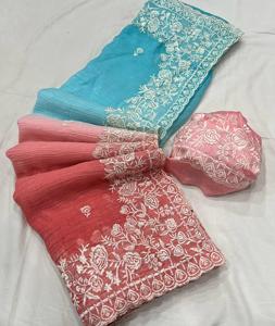 Đôi bóng râm voan lòng <span class=keywords><strong>Saree</strong></span> với Thêu biên giới làm việc - Product Image 2