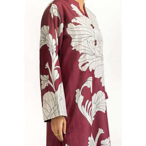 Conjunto Casual de 2 Piezas para Mujer, Color Granate, Textura Dobby, Estampado, Largo por Encima de la Rodilla, Talla XS/XXS, Tela Crepé, para Primavera/Verano - Product Image 1