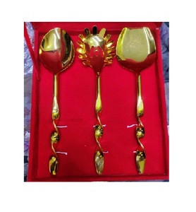 Ensemble de couverts en acier inoxydable royal fini or avec poignées de préhension Couverts en acier métallique réutilisables Outils de cuisine décoratifs pour le dîner - Product Image 1