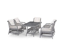 Ensemble de table et chaises de jardin en rotin de qualité supérieure, structure en aluminium moderne, 7 pièces, fabriqué en Turquie