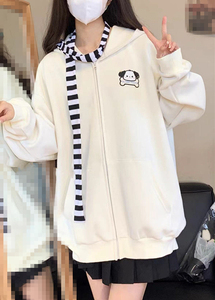 สเวตเชิ้ตกีฬาแบบลำลองมีฮู้ดสำหรับผู้หญิงเสื้อฮู้ดการ์ตูนยาวมีหูยาวลายการ์ตูนน่ารักสไตล์ใหม่