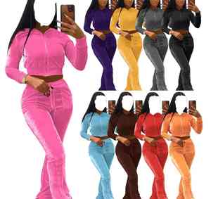 Women Velour Tracksuit Hoodie and Flare Pants <b>Set</b> Soft Casual <b>2</b> <b>Piece</b> Trousers <b>Lounge</b> Streetwear Activewear Women's <b>Set</b> - Product Image 1