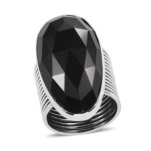 Bague Onyx noir audacieux en argent Sterling grand ovale 16x31mm pierre précieuse à facettes réglable déclaration bague de Cocktail pour les femmes - Product Image 2