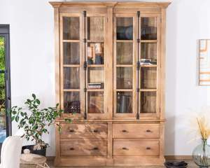 Modern Solid Mango Wood Sideboard 170cm with <b>Glass</b> Doors and <b>Drawers</b> for Living Room Bedroom Hotel - Product Image 3