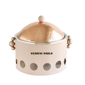 Gold Metal Hotpot Excelente calidad Hecho a mano Diseñador Cazuela Hotel Suministros Venta al por mayor Diseñador Metal Calentador de alimentos - Product Image 5
