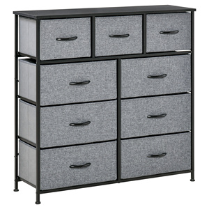 HOMCOM 100x30x100cm Black and Grey <b>Chest</b> of Drawers with 9 Folding Fabric Drawers and Steel <b>Wood</b> Frame Storage Drawers - Product Image 1
