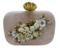 Pochette de luxe en résine pour femme, avec décoration florale en diamant, design marbré imperméable, sac de soirée tendance