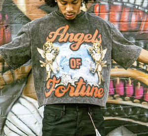 Camisetas Cortas Personalizadas con Efecto Stone Washed para Hombre, 280 g/m², 100% Algodón, Estilo Vintage con Pedrería, Estampado Gráfico Urbano, Corte Cuadrado - Product Image 4