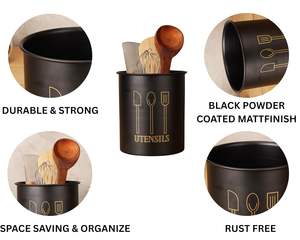 Premium <b>Metal</b> Cutlery Holder & Kitchen Organizer Spatula Spoon <b>Chopstick</b> Stand Tableware Storage for Kitchen & Dining Table - Product Image 4