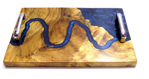 Acacia Wood and <b>Epoxy</b> Resin Serving Tray with <b>Metal</b> Handle Customized Size for Home Storage and Food by saniya handicraft - Product Image 3