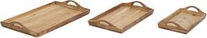 Plateaux rectangulaires en bois d'acacia avec poignées Ensemble naturel de 3 plateaux de support de pièce maîtresse Plateau ottoman de ferme pour la cuisine - Product Image 6