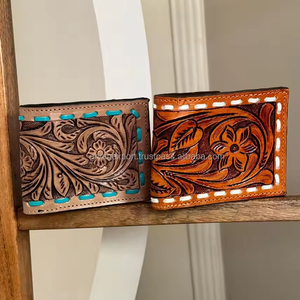 ใหม่ดอกไม้มือเครื่องมือกระเป๋าสตางค์หนังแฮนด์เมดบัตรเครดิตกระเป๋าสตางค์สองพับมือเย็บหนังแท้กระเป๋าสตางค์ผู้ชายตะวันตก - Product Image 2