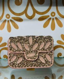 Beaded Satin Lining <b>Clutch</b> Evening Bag with Pearl Fringe Handmade Cross-Body Strap for Party Events - Product Image 3