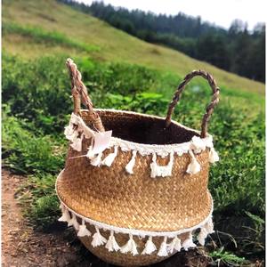 Panier en osier d'algues de Style nordique poubelle de rangement tissée à la main panier décoratif Boho organisateur en osier naturel pour étagères de salon - Product Image 6