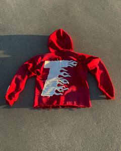 Haute qualité hiver Street Wear 400gsm fermeture éclair lavage à l'acide ourlet brut recadrée en détresse broderie Patch à capuche hommes - Product Image 4