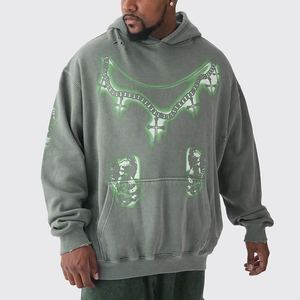 เสื้อมีฮู้ดแบบสวมหัวของผู้ชายผ้าวินเทจพิมพ์ลาย3D ไม่ซ้ำใครแบบสั่งทำจากโรงงาน - Product Image 4