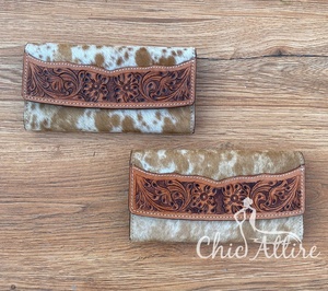 กระเป๋าคลัทช์มือแกะสลักมือกระเป๋าเงินหนังวัวมีสไตล์หลากหลายดีไซน์ใหม่กระเป๋าสตางค์หนังตะวันตก - Product Image 1