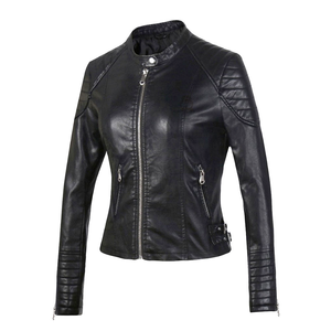 Chaqueta de cuero de gama alta para mujer con silueta de Moto clásica de piel de oveja genuina con cuello levantado y ajuste ajustado a medida - Product Image 4