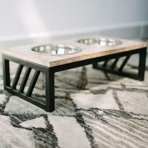 OEM/ODM Vente en gros directement en usine au Vietnam Support écologique pour mangeoire double pour chien Plateau en bois Pieds en métal gris pour grands animaux de compagnie - Product Image 4