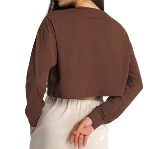 Vente chaude Femmes D'été Crop Tops Respirant À Manches Longues T-Shirts Conception Sans Col Sexy Casual Solide Couleurs Numérique Imprimé - Product Image 6