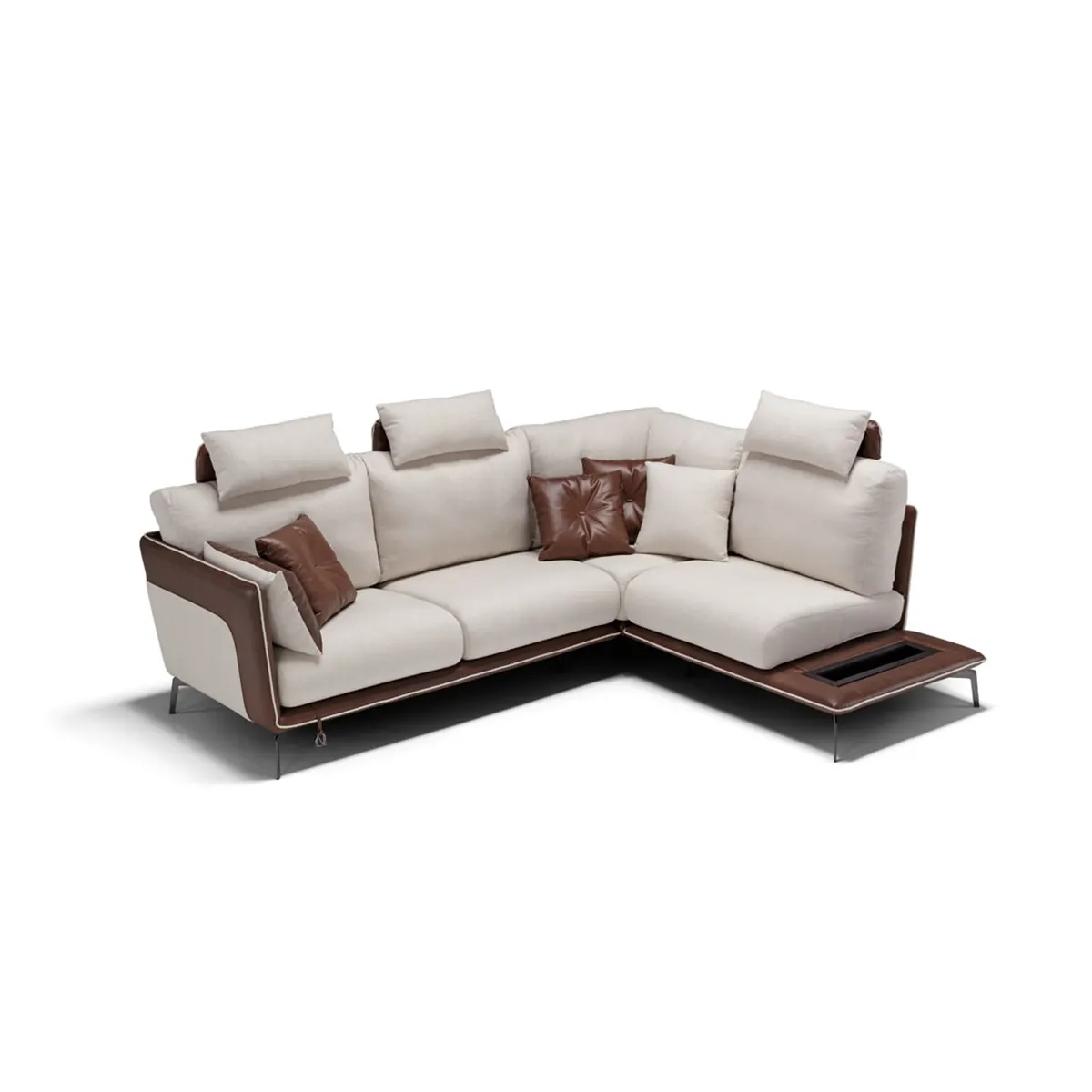 Made in Italy Design Sofa With Slim Armrests Covered In Leather And Fabric Upholstery With Removable Coating