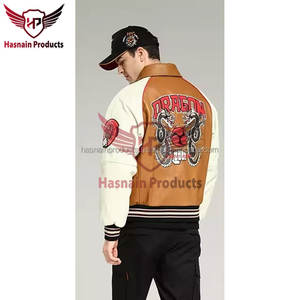 Chaqueta de cuero de bombardero de primavera y otoño de invierno para hombre ODM de alta calidad con bordado elegante producto terminado al por mayor - Product Image 5