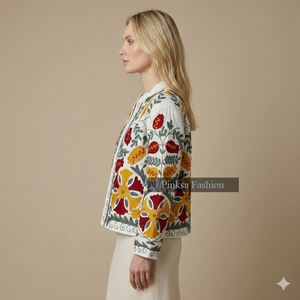 Ventes en gros de manteaux courts en velours/coton rembourrés pour femmes, personnalisés, ethniques, à fleurs brodées, d'hiver, inspirés de l'artisanat traditionnel - Product Image 6