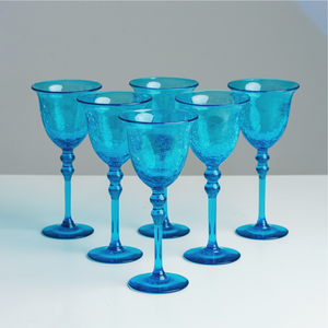 Colección Turquoise Cane, Juego de 6 Copas de Vidrio Soplado con Efecto Craquelado (Diámetro 9cm, Altura 20cm) - Product Image 1