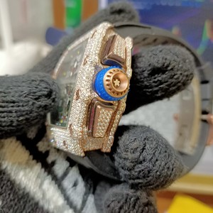 Montre de luxe pour homme entièrement sertie de diamants, diamants cultivés en laboratoire, mouvement automatique mécanique, bracelet en or blanc, cadran en verre - Product Image 5