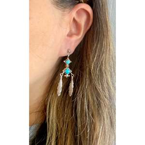 Irvin Tsosie Kingman Turquoise <b>Sterling</b> <b>Silver</b> Feather <b>Drop</b> <b>Earrings</b> - Product Image 2