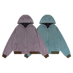 Sweat-shirt à capuche surdimensionné délavé à l'acide de haute qualité, veste à capuche zippée en denim à manches bouffantes - Product Image 3