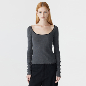 T-shirt décontracté à manches longues pour femmes printemps et automne couleur unie pull mince T-shirt bas chemise hauts - Product Image 1