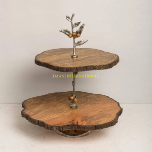 Étagère en bois à 3 niveaux avec cadre en métal noir Présentoir de boulangerie rustique Organisateur pour table de mariage et de fête - Product Image 6