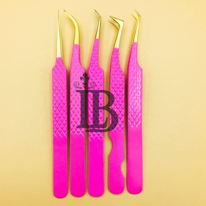 Pinces à épiler roses de qualité supérieure, pinces à épiler pour extensions de cils, pinces à épiler pour cils de vison, acier inoxydable, pointe dorée, volume russe, logo personnalisé, MOQ - Product Image 5