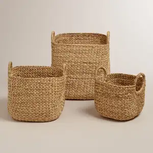 Sıcak ürün dekoratif katlanabilir giyim çamaşır sepeti Vintage stil dokuma hasır Seagrass sepetleri el yapımı bambu ürünleri